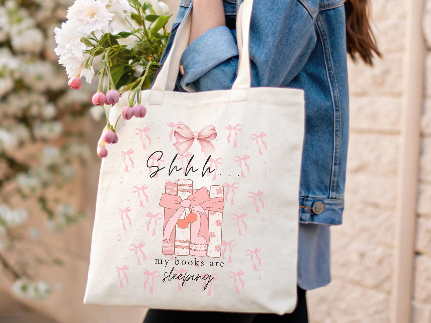 Book Lover's Cotton Canvas Tote Bag, Shhh My Books Are Sleeping, Fantasy Reader's Book Bag, Reading Gift, Library Tote, Book Club Bag